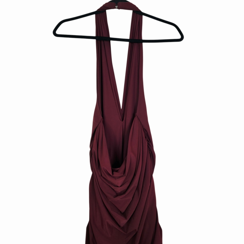 Deme by Gabriella Chloe Maxi Dress Burgundy Red Ruched Jersey Halter NWT Size M - Picture 9 of 11